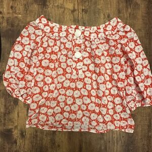 Sinéquanone Women's Red/White Poppy Print Puff Sleeve Button Accent Blouse - Med